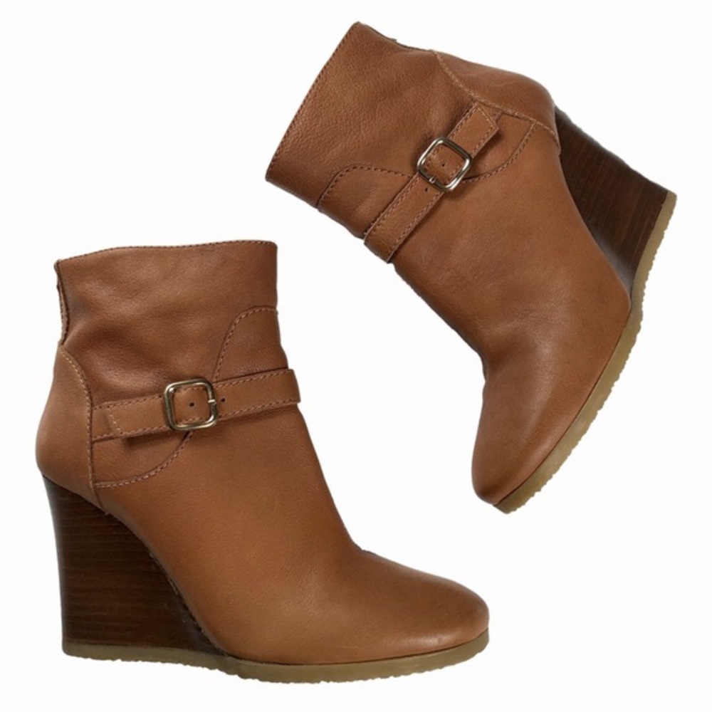 J. Crew Emmett Wedge Ankle Boot Brown Leather